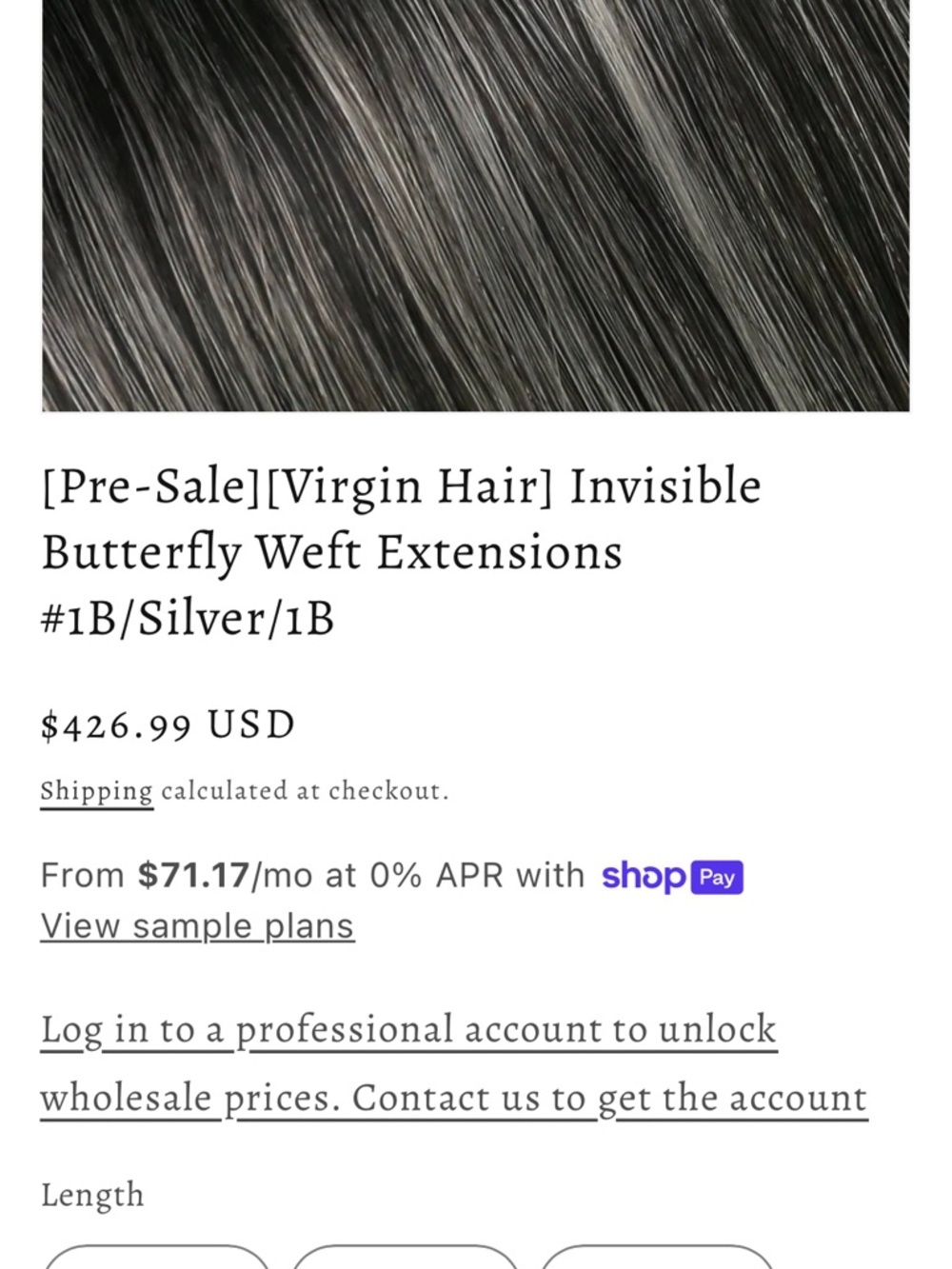 Virgin Invisible Butterfly Weft Hair Extensions Silver/Black - 100 Grams /20inch